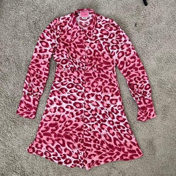 Kate Spade Panthera Leopard Long-Sleeve Mini Shirtdress - Picture 12 of 16